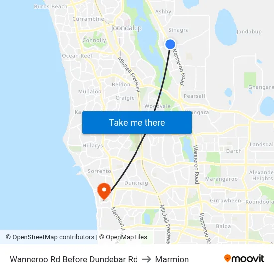 Wanneroo Rd Before Dundebar Rd to Marmion map