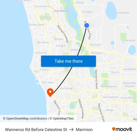 Wanneroo Rd Before Celestine St to Marmion map
