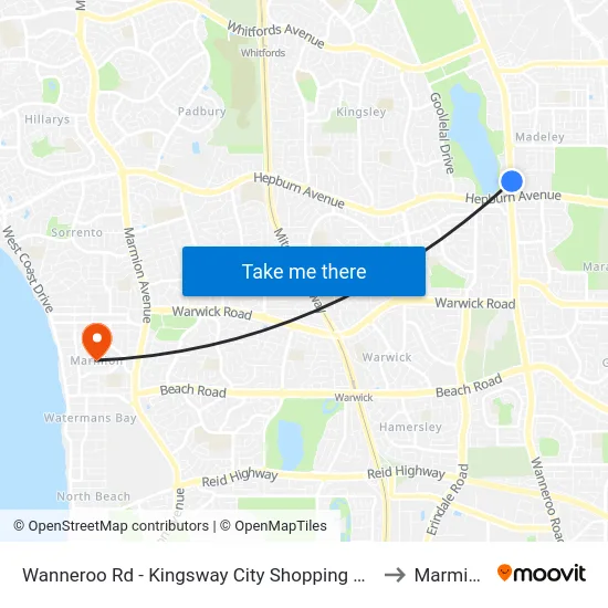 Wanneroo Rd - Kingsway City Shopping Ctr to Marmion map