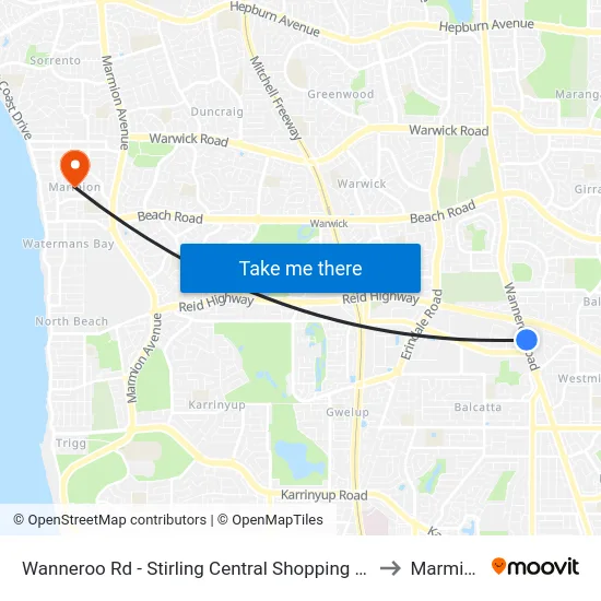 Wanneroo Rd - Stirling Central Shopping Ctr to Marmion map