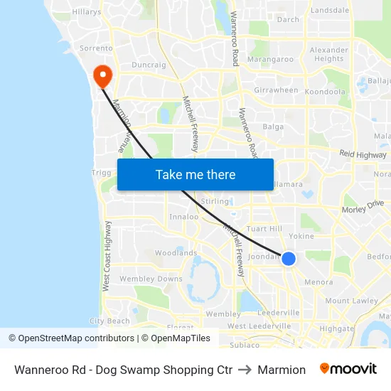 Wanneroo Rd - Dog Swamp Shopping Ctr to Marmion map