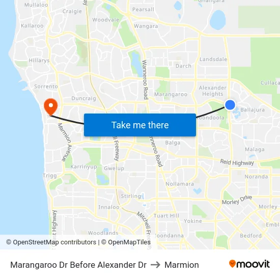 Marangaroo Dr Before Alexander Dr to Marmion map