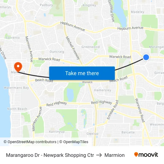 Marangaroo Dr - Newpark Shopping Ctr to Marmion map