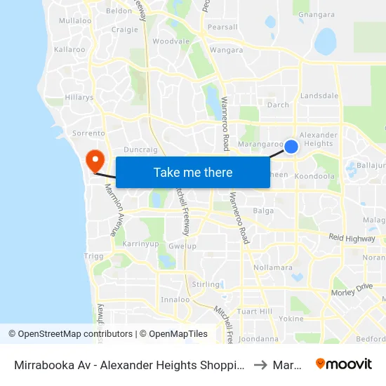 Mirrabooka Av - Alexander Heights Shopping Ctr Stand 2 to Marmion map