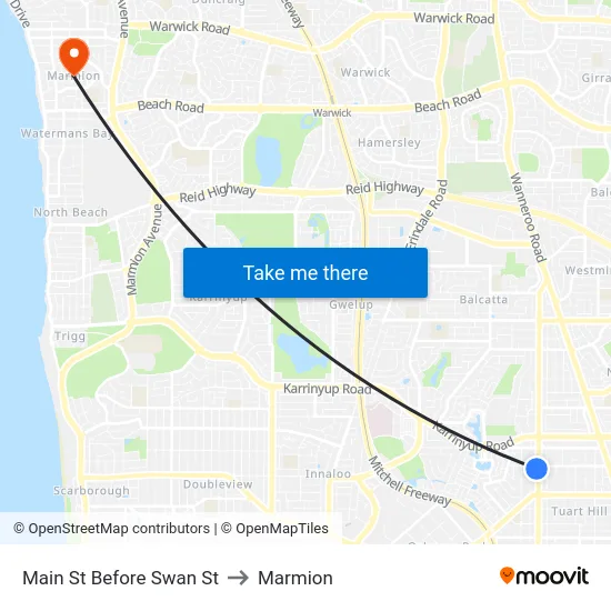 Main St Before Swan St to Marmion map