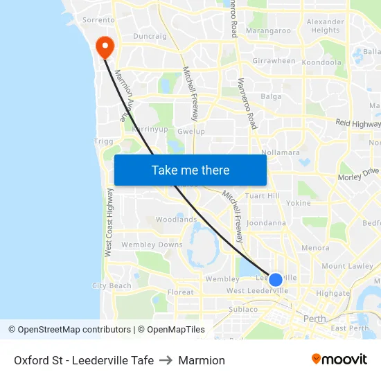 Oxford St - Leederville Tafe to Marmion map