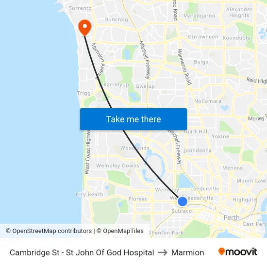 Cambridge St - St John Of God Hospital to Marmion map