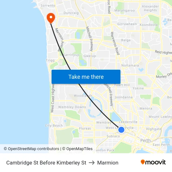 Cambridge St Before Kimberley St to Marmion map