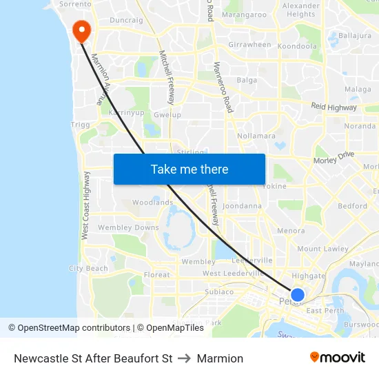 Newcastle St After Beaufort St to Marmion map