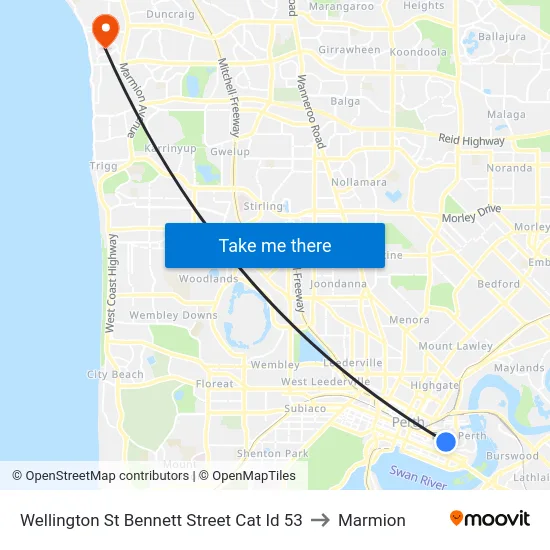 Wellington St Bennett Street Cat Id 53 to Marmion map