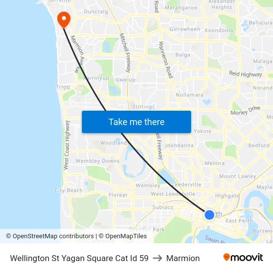 Wellington St Yagan Square Cat Id 59 to Marmion map