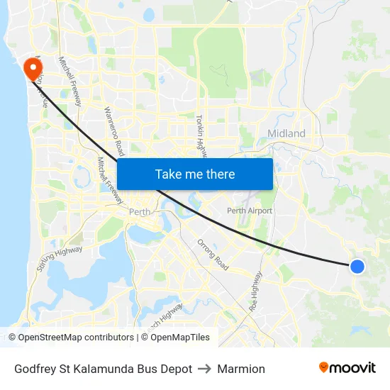 Godfrey St Kalamunda Bus Depot to Marmion map