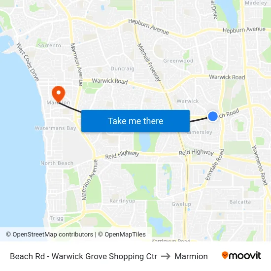 Beach Rd - Warwick Grove Shopping Ctr to Marmion map