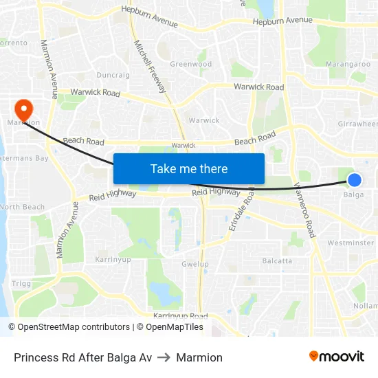 Princess Rd After Balga Av to Marmion map