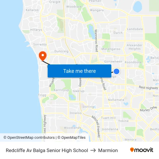 Redcliffe Av Balga Senior High School to Marmion map