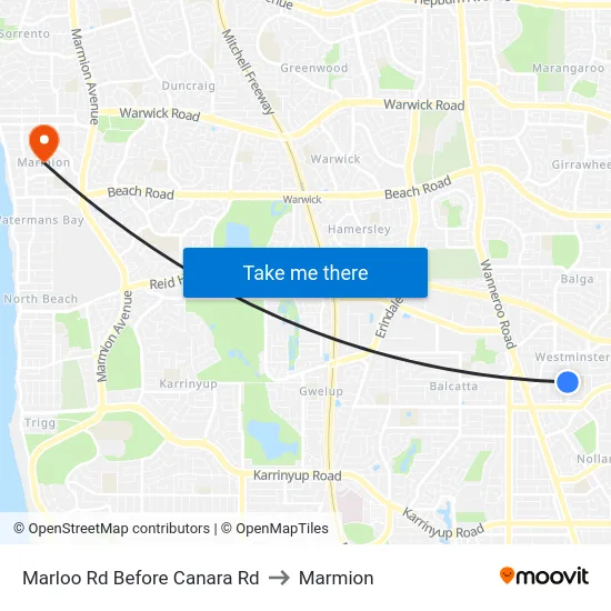 Marloo Rd Before Canara Rd to Marmion map