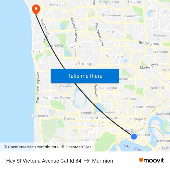 Hay St Victoria Avenue Cat Id 84 to Marmion map