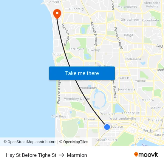 Hay St Before Tighe St to Marmion map