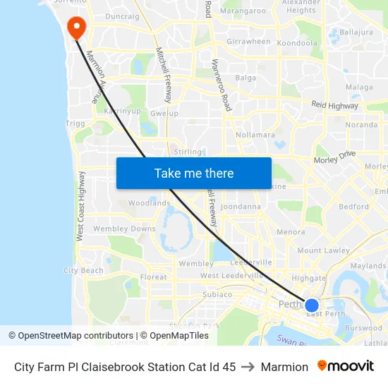 City Farm Pl Claisebrook Station Cat Id 45 to Marmion map
