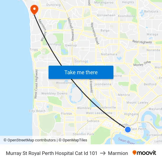 Murray St Royal Perth Hospital Cat Id 101 to Marmion map