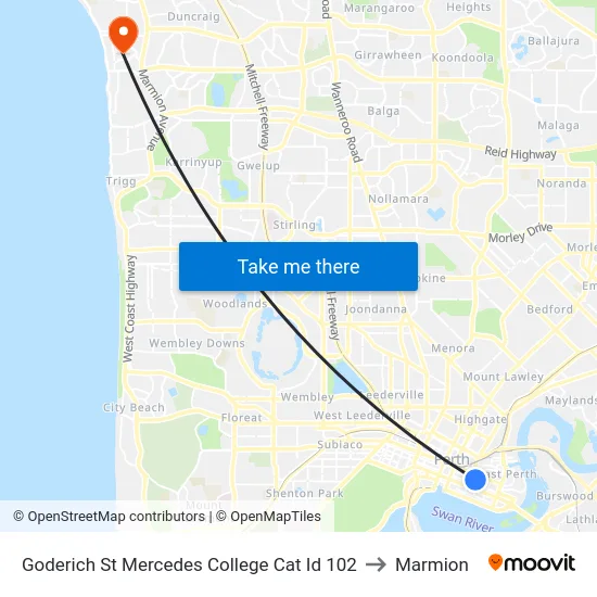 Goderich St Mercedes College Cat Id 102 to Marmion map