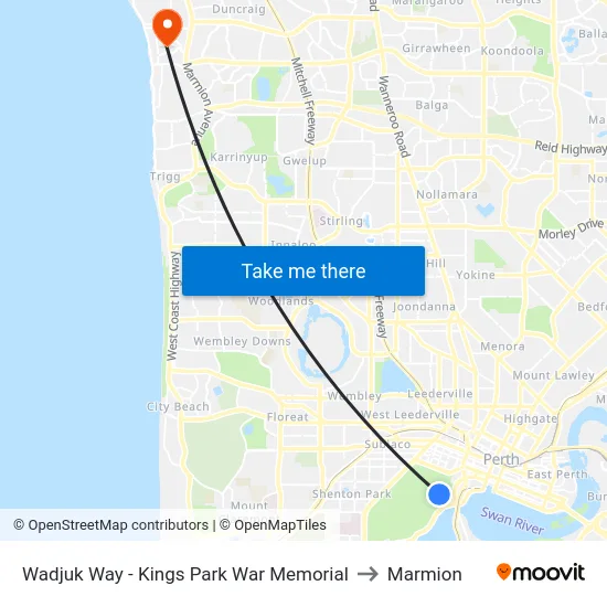 Wadjuk Way - Kings Park War Memorial to Marmion map