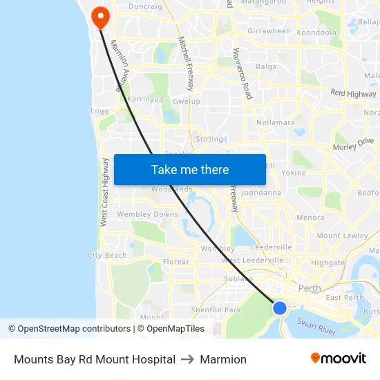 Mounts Bay Rd Mount Hospital to Marmion map