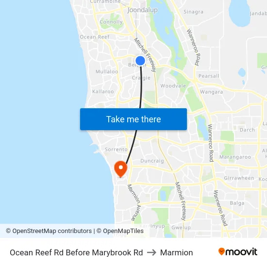 Ocean Reef Rd Before Marybrook Rd to Marmion map