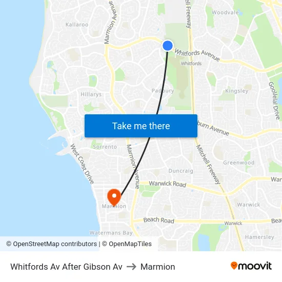 Whitfords Av After Gibson Av to Marmion map