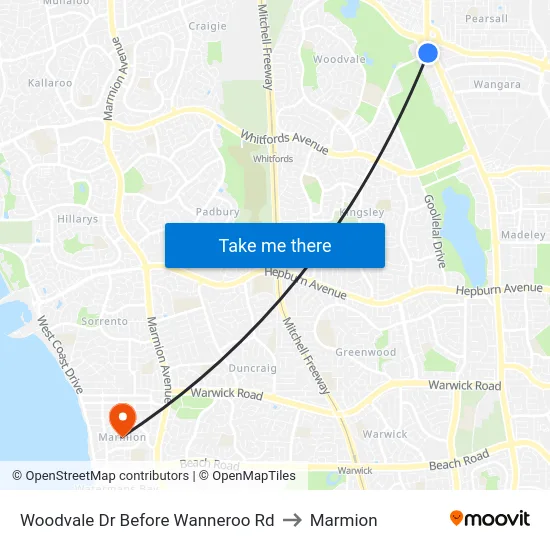 Woodvale Dr Before Wanneroo Rd to Marmion map