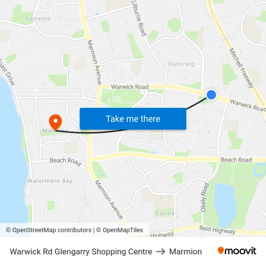 Warwick Rd Glengarry Shopping Centre to Marmion map