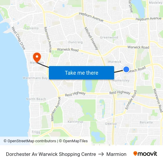 Dorchester Av Warwick Shopping Centre to Marmion map