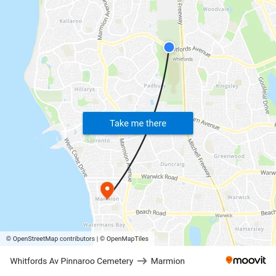 Whitfords Av Pinnaroo Cemetery to Marmion map
