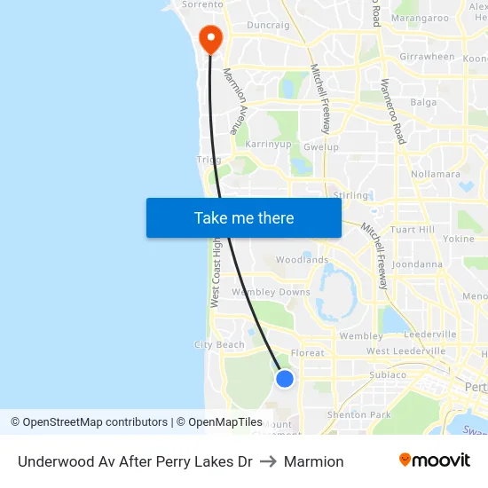 Underwood Av After Perry Lakes Dr to Marmion map