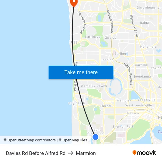 Davies Rd Before Alfred Rd to Marmion map