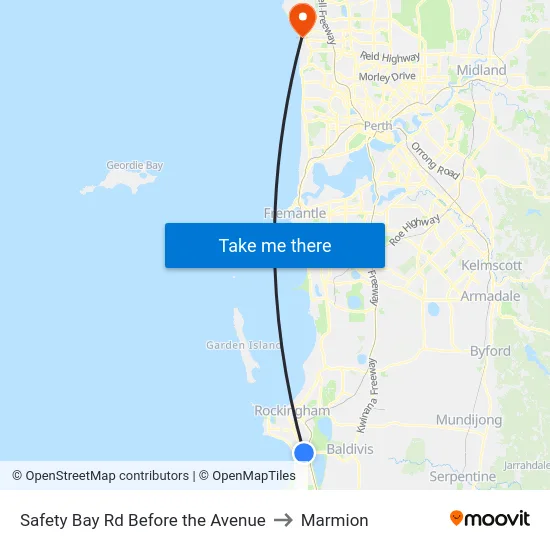 Safety Bay Rd Before the Avenue to Marmion map