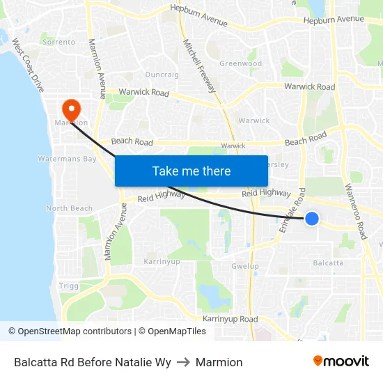 Balcatta Rd Before Natalie Wy to Marmion map