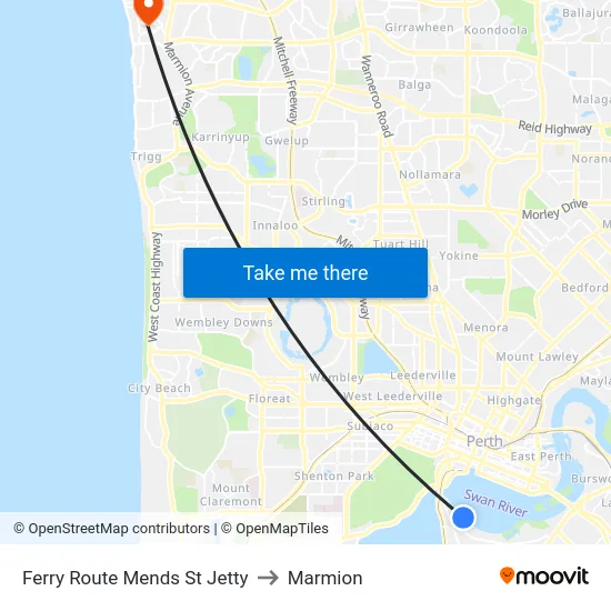 Ferry Route Mends St Jetty to Marmion map