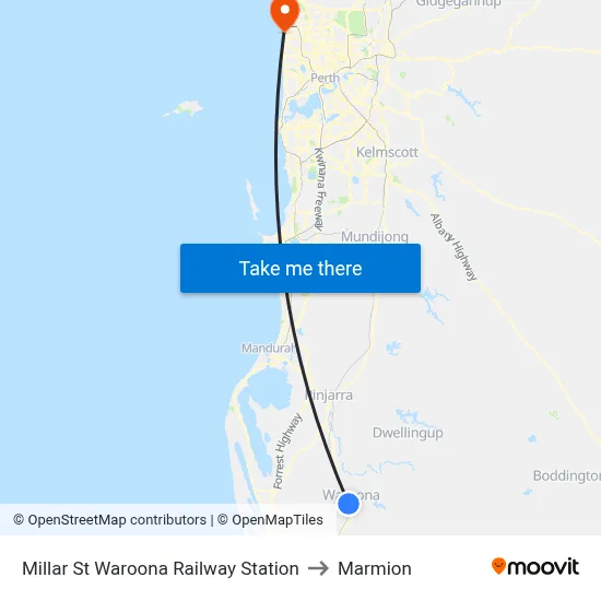 Millar St Waroona Railway Station to Marmion map