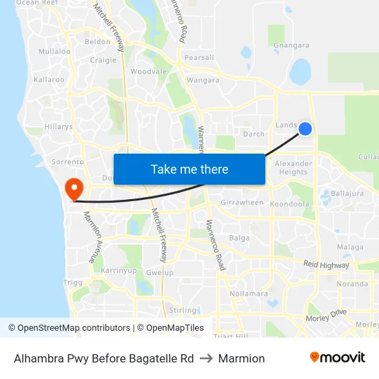 Alhambra Pwy Before Bagatelle Rd to Marmion map