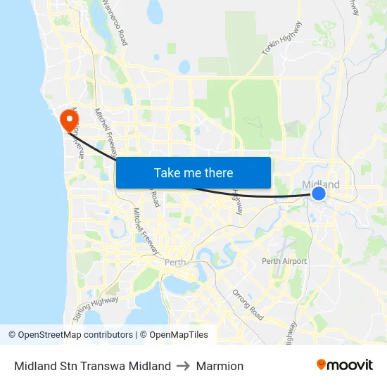 Midland Stn Transwa Midland to Marmion map