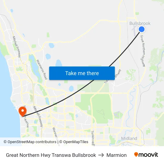 Great Northern Hwy Transwa Bullsbrook to Marmion map