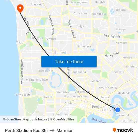 Perth Stadium Bus Stn to Marmion map