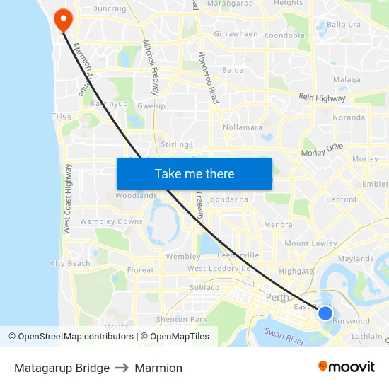 Matagarup Bridge to Marmion map