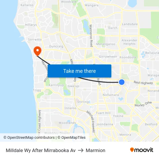 Milldale Wy After Mirrabooka Av to Marmion map