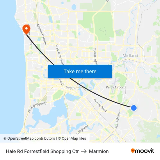Hale Rd Forrestfield Shopping Ctr to Marmion map