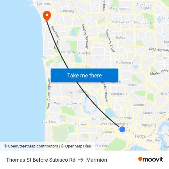 Thomas St Before Subiaco Rd to Marmion map