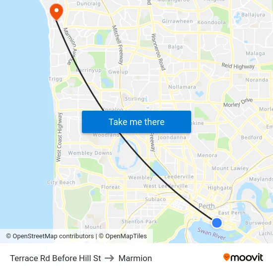 Terrace Rd Before Hill St to Marmion map
