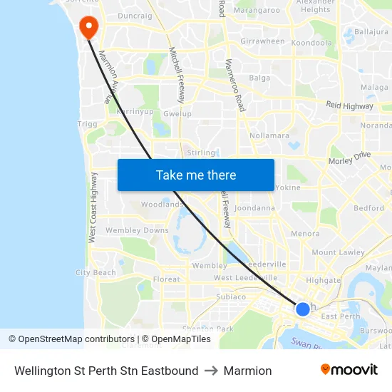 Wellington St Perth Stn Eastbound to Marmion map