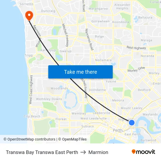 Transwa Bay Transwa East Perth to Marmion map